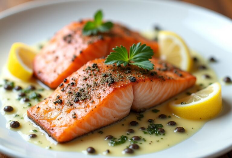 Seared Salmon with Caper Butter Sauce