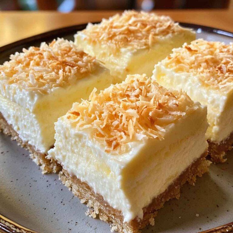 Creamy Coconut Cheesecake Bars with a Crisp Crust