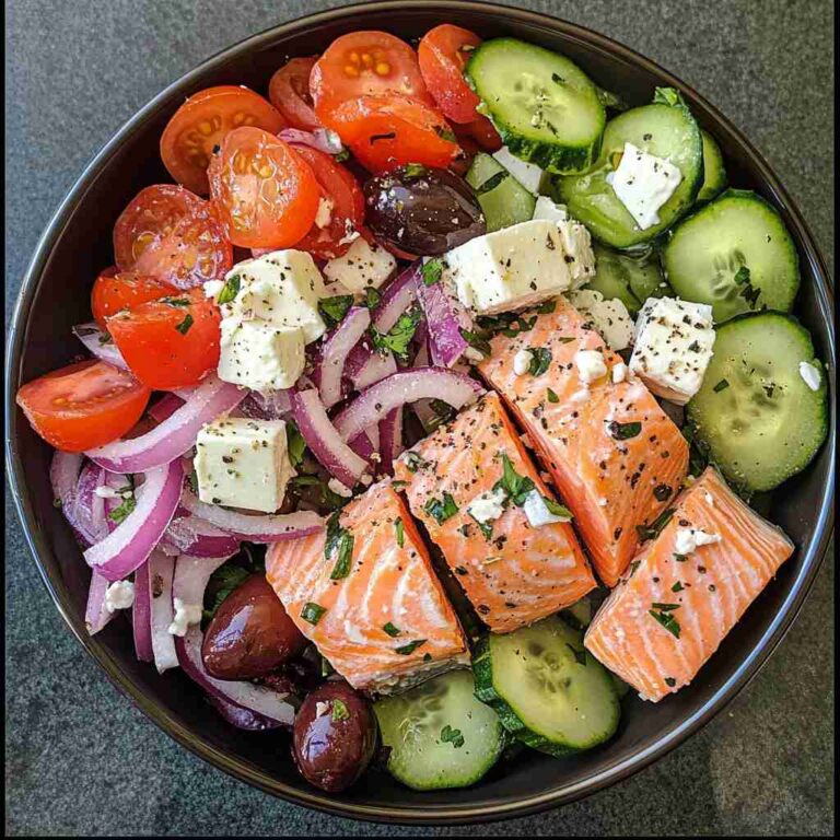 Greek Salad with Seared Salmon