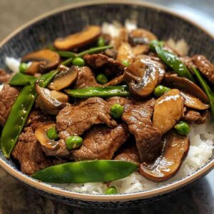 Healthy Asian Beef with Mushrooms and Snow Peas