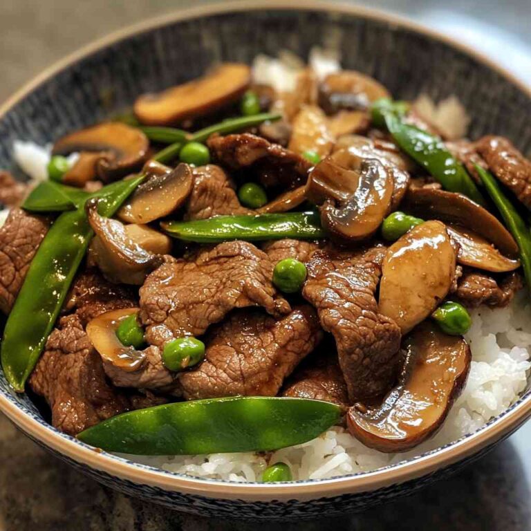 Healthy Asian Beef with Mushrooms and Snow Peas
