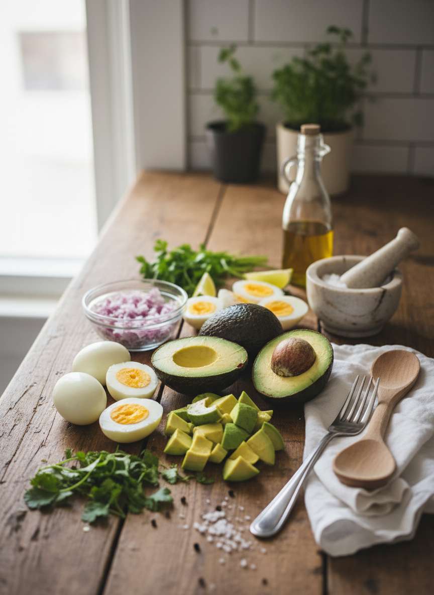 Ingredients for avocado egg salad no mayo