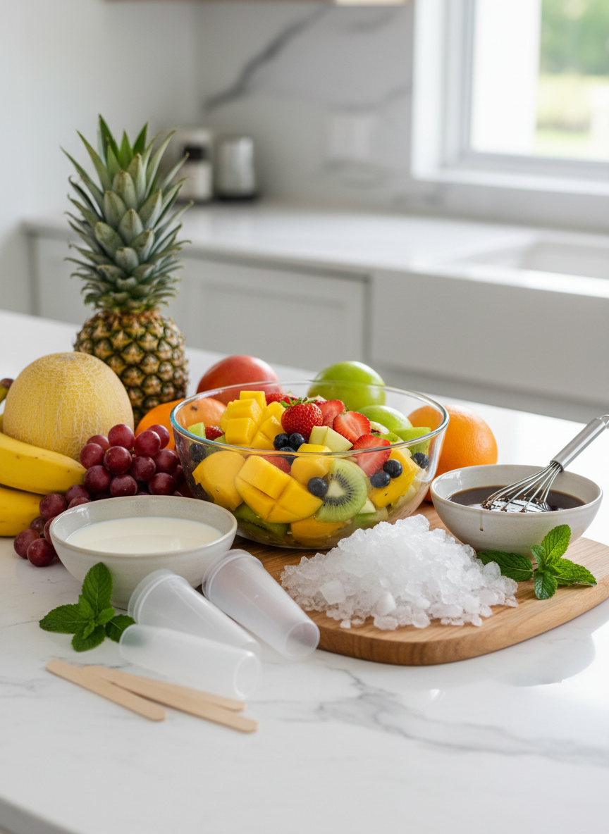 Ingredients for fruit salad ice candy recipe