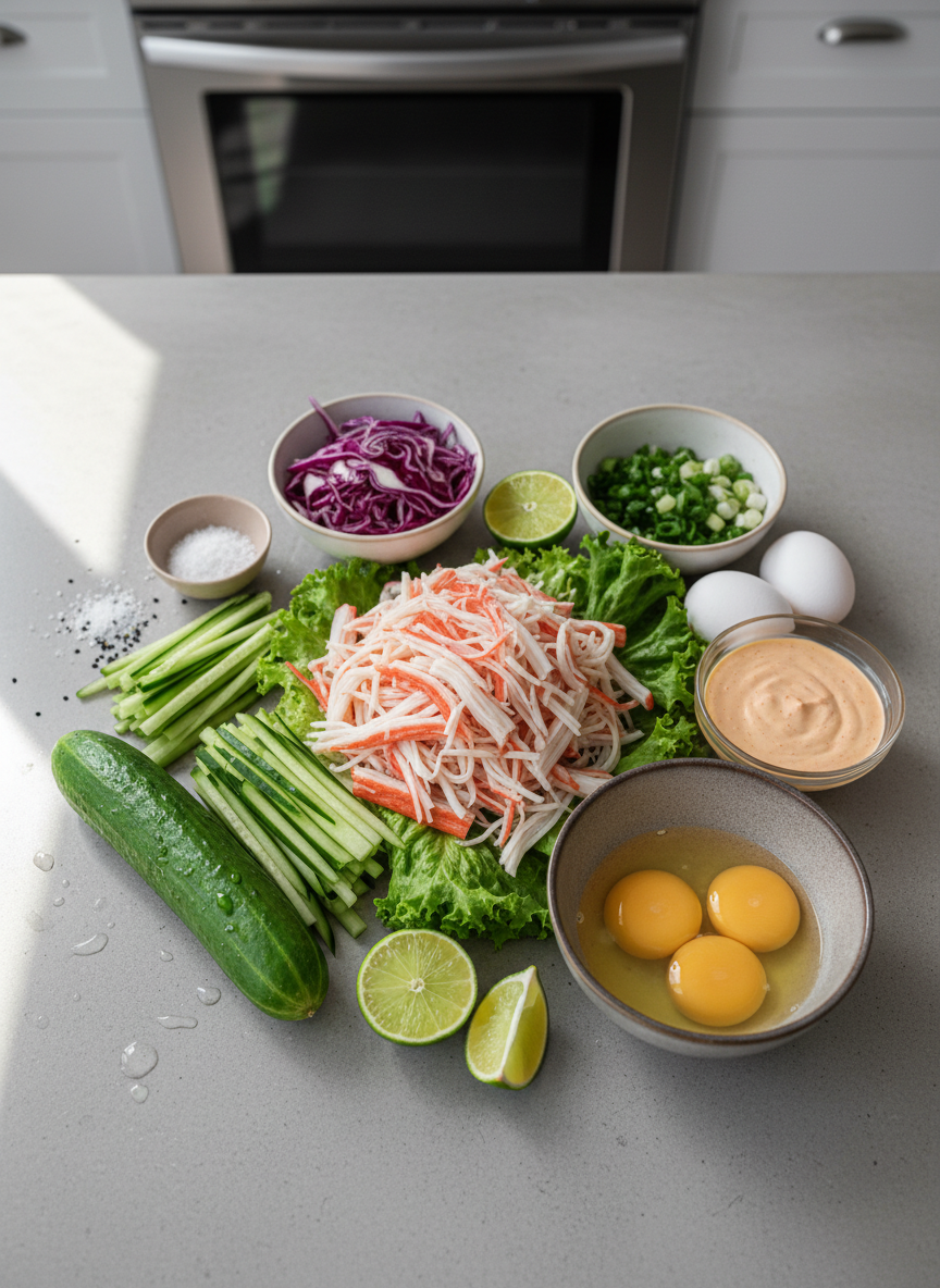 Ingredients for Kani Salad With Egg And Cucumber