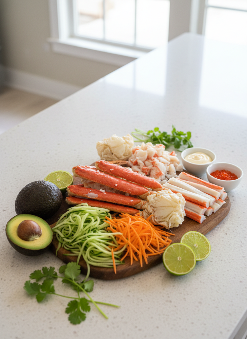 Ingredients for kani salad with real crab