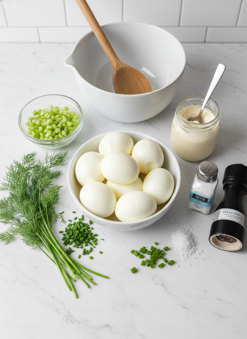 Ingredients for simple egg salad recipe no mustard