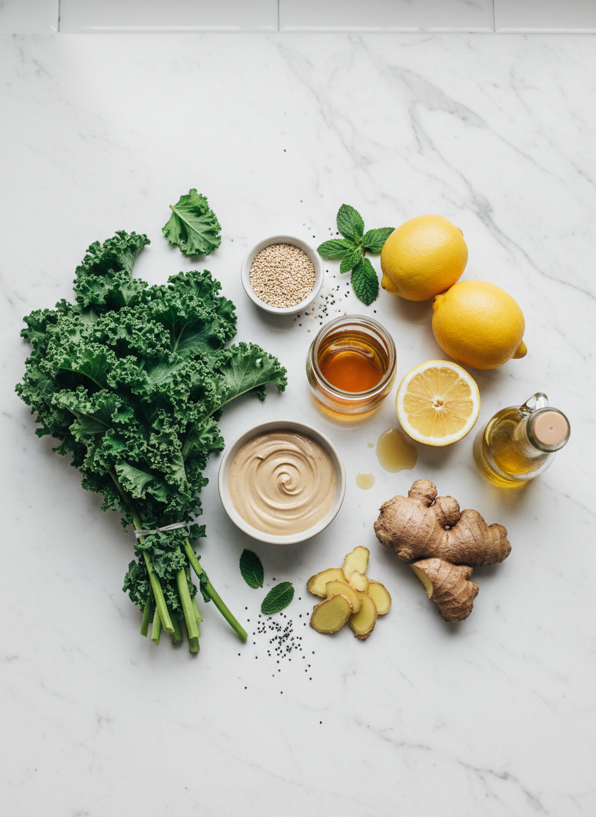 Ingredients for sweet kale salad dressing